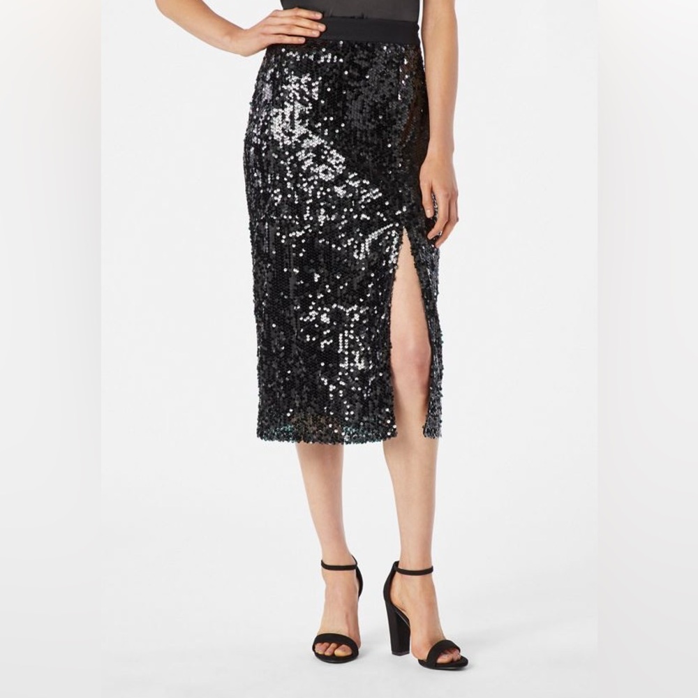 JustFab Sequin Midi Skirt in Black- Size M- NWT